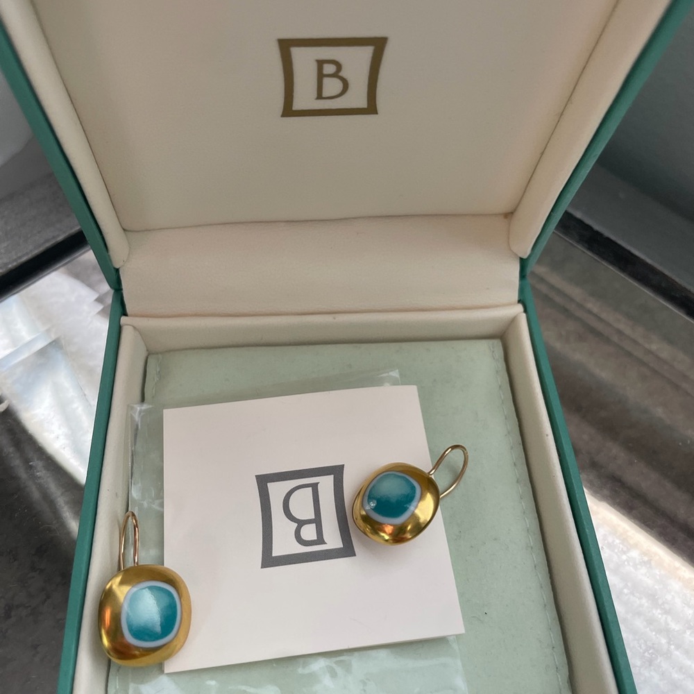 BERNARDAUD Gold Earrings with Blue Accents - Picture 2 of 6
